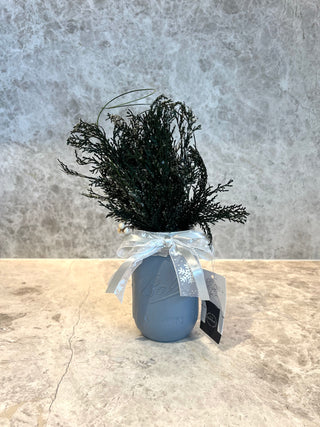 Pine Branch Pinecone White Glass Bottle Mini Ornament - Gray