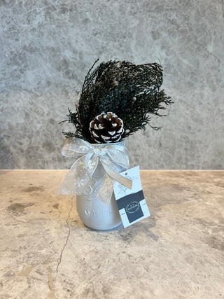 Pine Branch Pinecone White Glass Bottle Mini Ornament - White