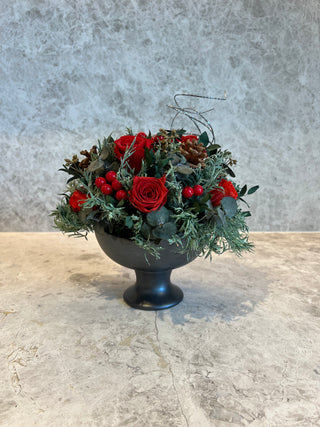 Red Pillars Carved Rafters