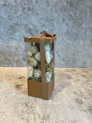 Wood Ball Oil Melon Pinecone Christmas Tall Square Box with Lid