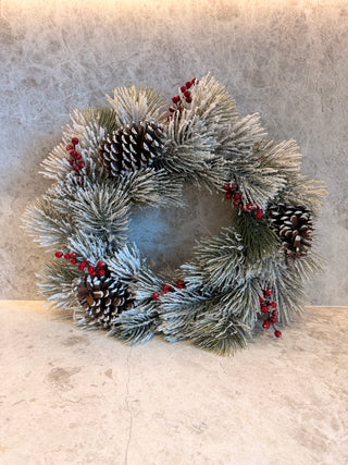 FLO-FLOS - Flocked Pine Needle Pinecone Red Berry Spruce Wreath